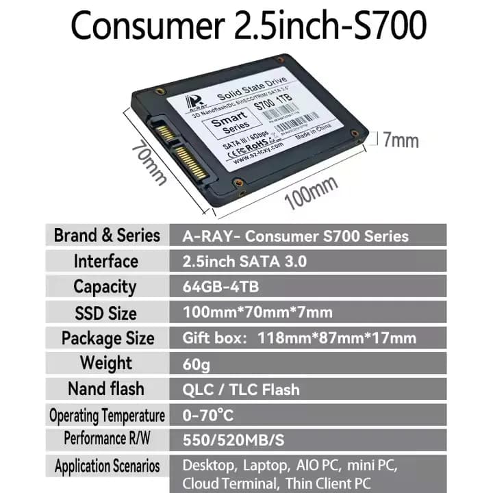 Ổ cứng SSD 2.5 inch A-RAY chuẩn kết nối SATA 3.0